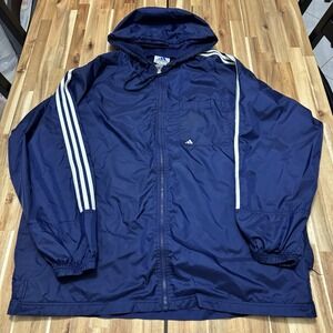 Vintage Adidas Jacket Mens 2XL Blue Full Zip Lightweight‎ Hooded Windbreaker 90s